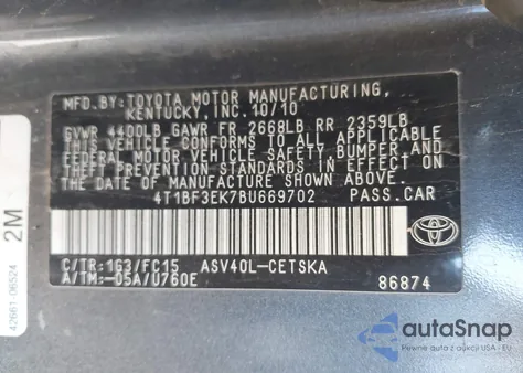 2011 Toyota Camry Se из США, поврежденный, VIN 4T1BF3EK7BU669702